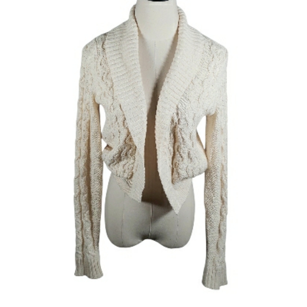 Anthropologie Sparrow Open Shawl Collar Cardigan Cropped Long Sleeves Ivory M